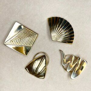 Vintage Gold Tone Scarf Clips Lot of 4 – Geometric Retro Sweater Clips 80s 90s